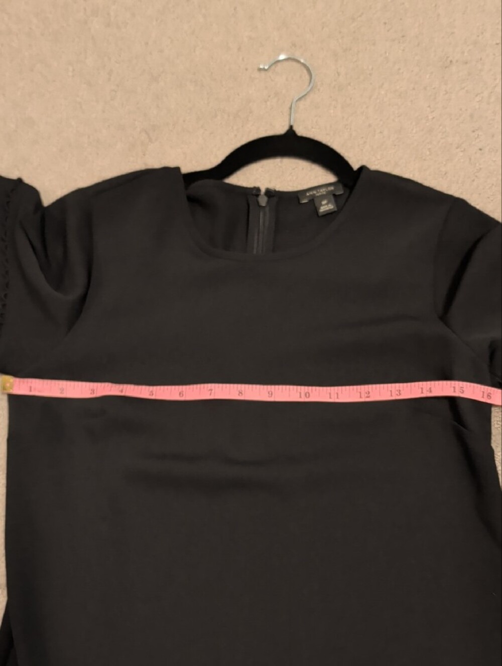 Ann Taylor Black Mini Shift Dress with Scalloped Sleeve Trim - Picture 3 of 13